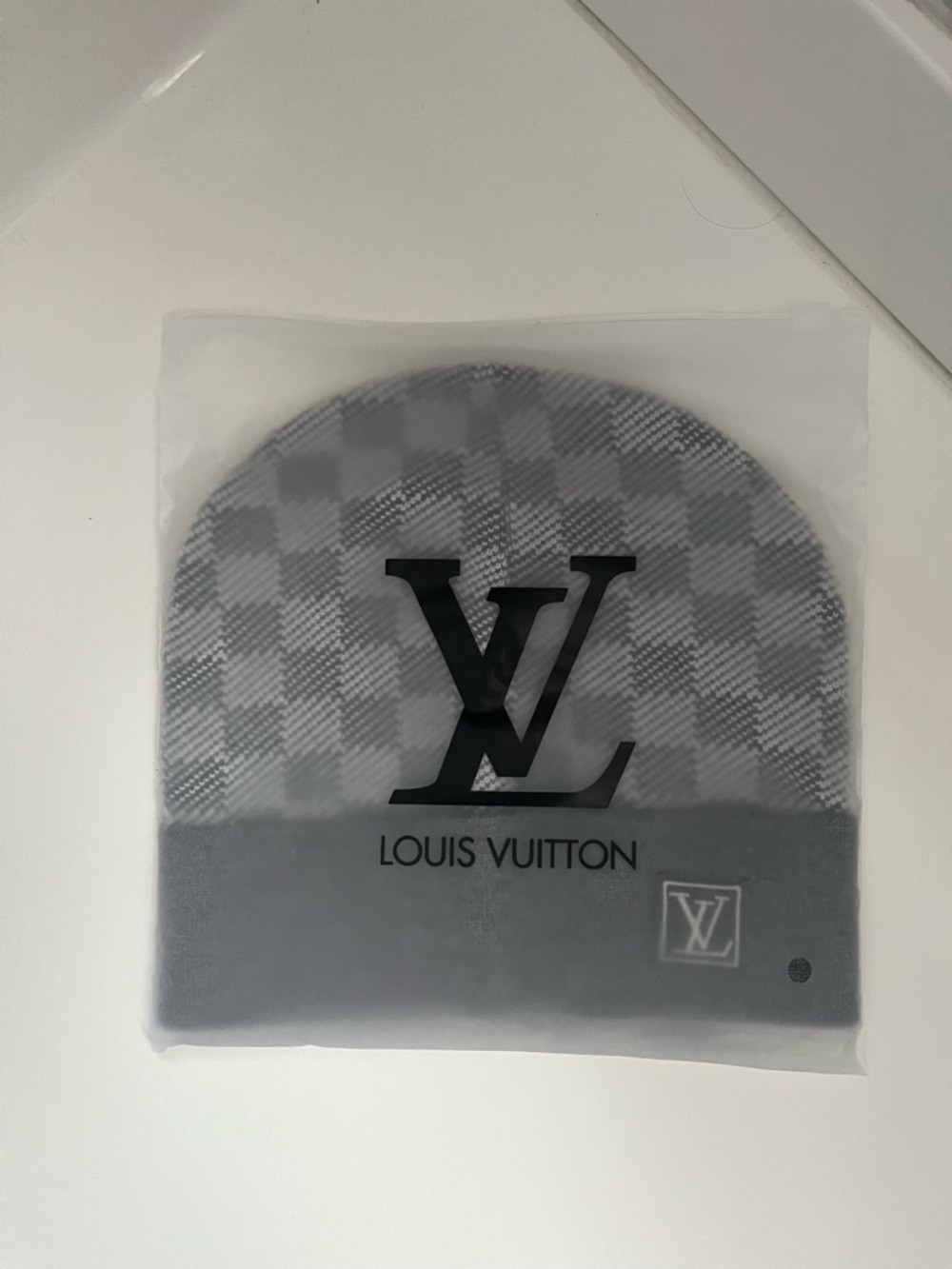 Louis Vuitton Gray Check Folded Cuff Beanie